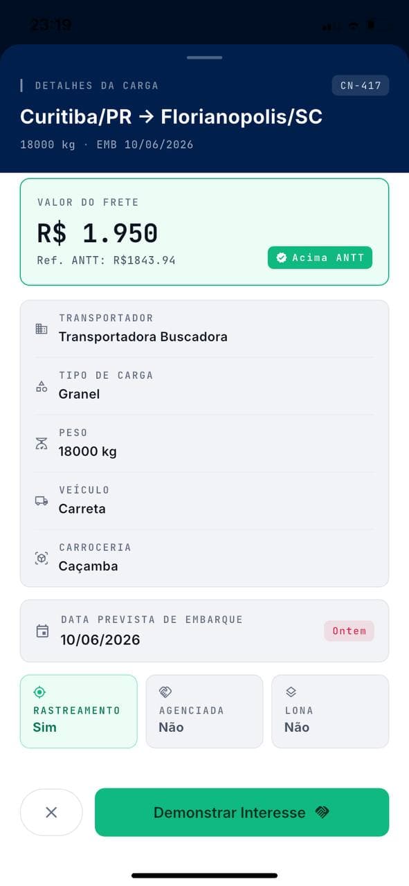 Detalhes da carga com valor acima da ANTT